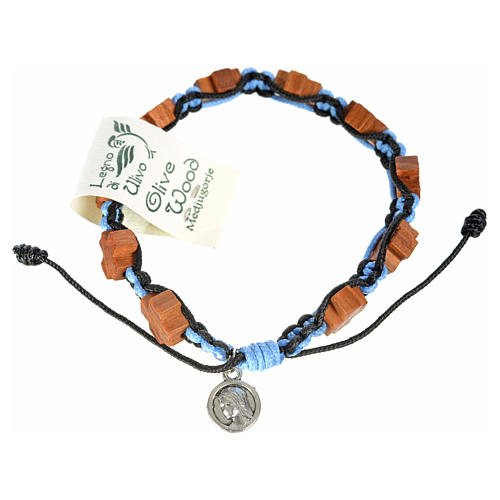 Medjugorje bracelet black blue cord, crosses olive wood 2