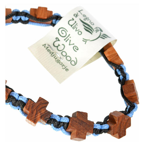 Olive wood crosses Medjugorje bracelet on black blue cord 3