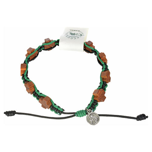 Medjugorje bracelet black green cord, crosses olive wood 1
