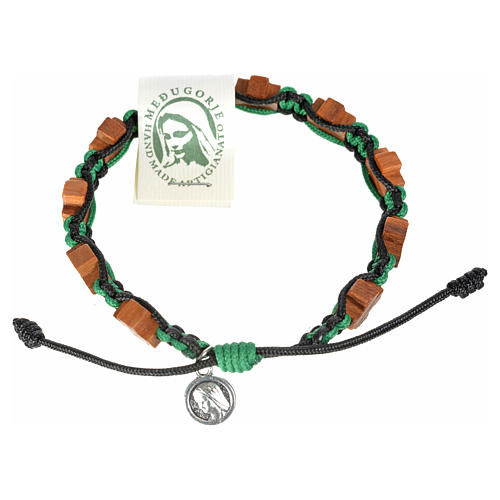 Bracelet Medjugorje corde noir et vert croix en olivier 2