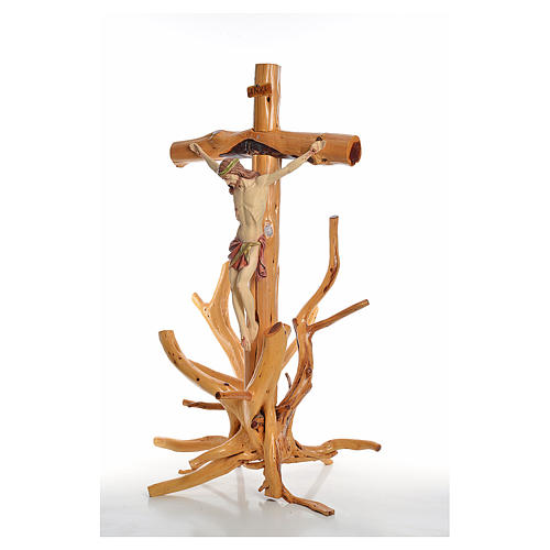 Crucifijo Medjugorie en madera de abeto en Raíz h tot 133 cm 2