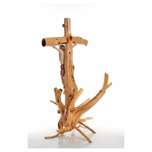 Crucifixo Medjugorje em madeira de pinheiro sobre raíz h 133 cm 11