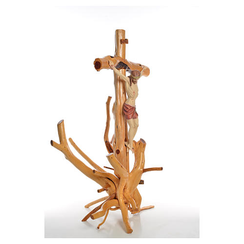 Crucifixo Medjugorje em madeira de pinheiro sobre raíz h 133 cm 12