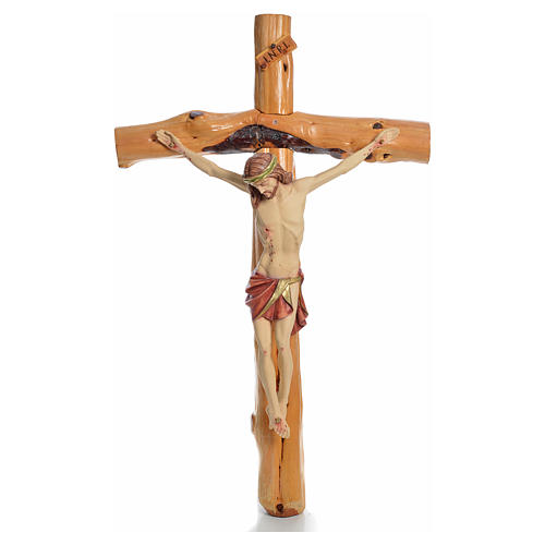 Crucifixo Medjugorje em madeira de pinheiro sobre raíz h 133 cm 15