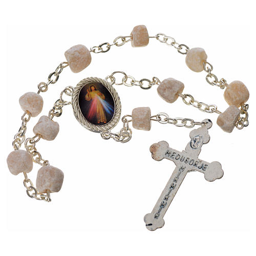 Single-decade Medjugorje rosary white stone, rounded medal 2