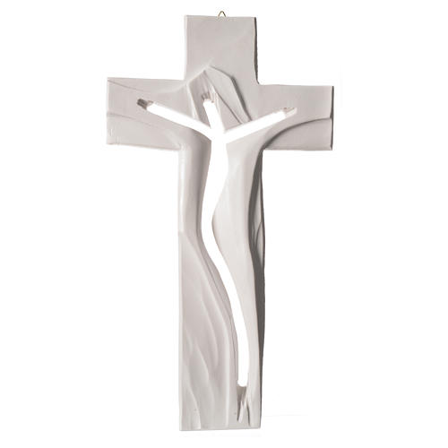 Crucifix, Medjugorje Resurrected Christ in white resin 34x19cm 1