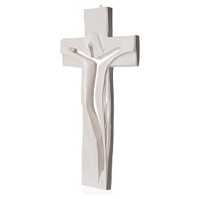 Crucifixo Medjugorje Cristo Ressuscitado branco resina 34x19 cm