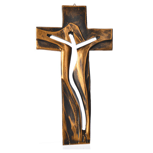 Crucifixo Medjugorje Cristo Ressuscitado bronzeado resina 34x19 cm 1