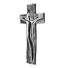 Crucifixo Medjugorje Cristo Ressuscitado prateado resina 34x19 cm