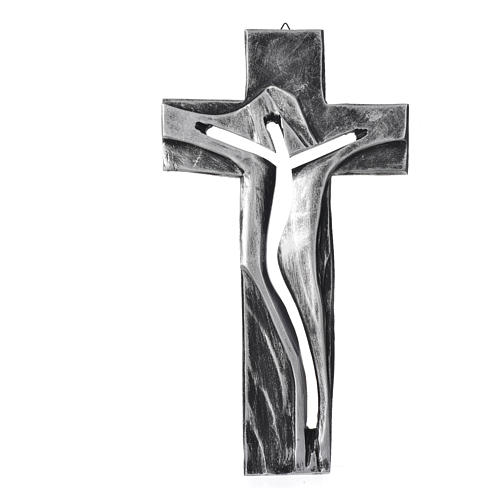 Crucifixo Medjugorje Cristo Ressuscitado prateado resina 34x19 cm 1