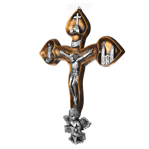 Crucifix symboles Medjugorje résine Corps métal 40x30 2