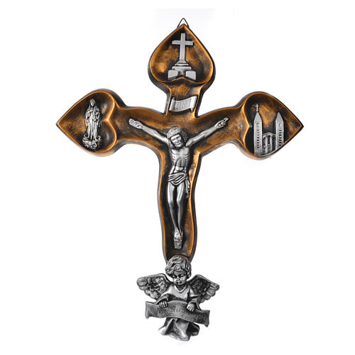 Crucifixo símbolos Medjugorje resina corpo metal 40x30 cm 1