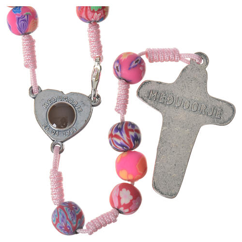 Medjugorje rosary in fimo, floral red cord 2