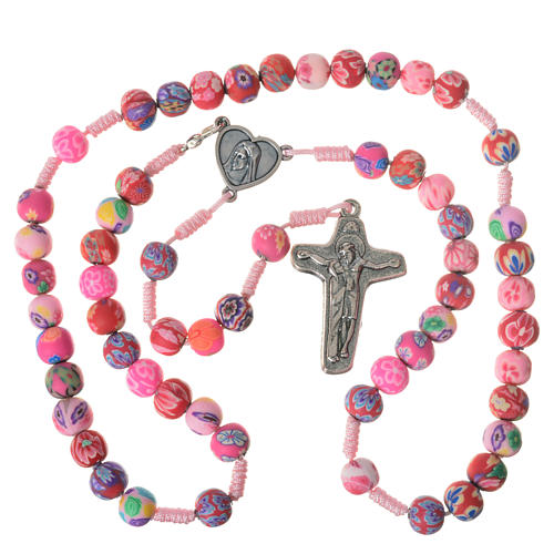 Medjugorje rosary in fimo, floral red cord 4