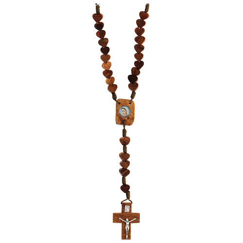 Medjugorje rosary, olive wood, heart grains 1
