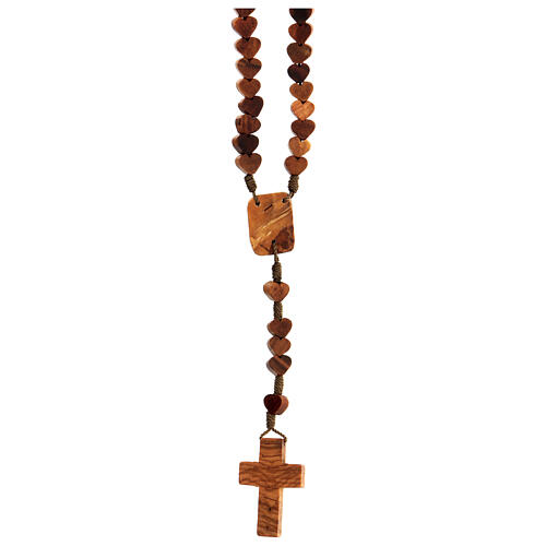Medjugorje rosary, olive wood, heart grains 2