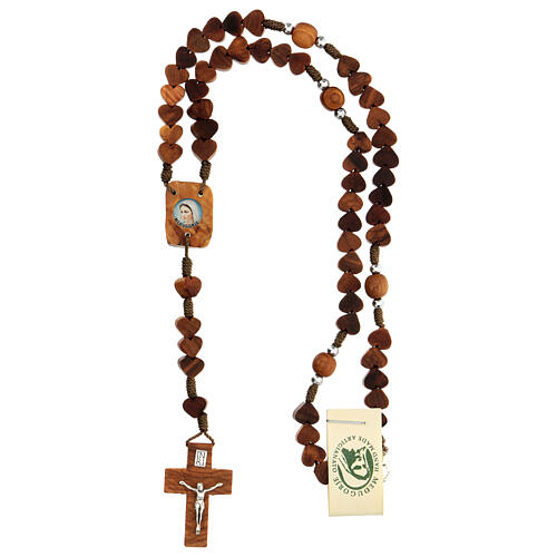 Medjugorje rosary, olive wood, heart grains 4