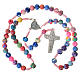 Medjugorje rosary in multicoloured fimo, pink cord s5