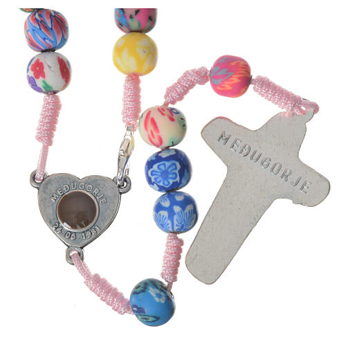 Medjugorje rosary in multicoloured fimo, pink cord 2