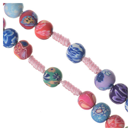 Medjugorje rosary in multicoloured fimo, pink cord 4