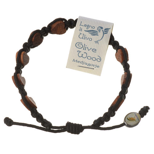 Medjugorje bracelet, black cord and olive heart grains 1