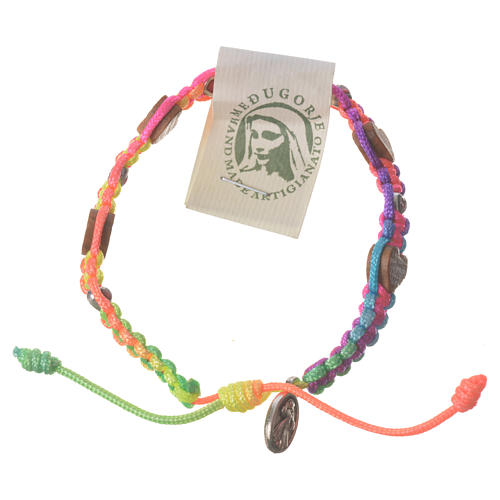 Medjugorje bracelet, multicoloured cord and olive heart grains 1