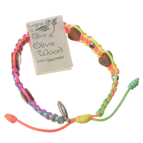 Medjugorje bracelet, multicoloured cord and olive heart grains 2