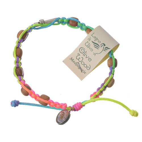 Medjugorje bracelet, multicoloured cord and olive grains 1