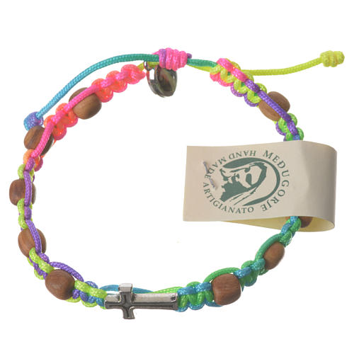 Medjugorje bracelet, multicoloured cord and olive grains 2