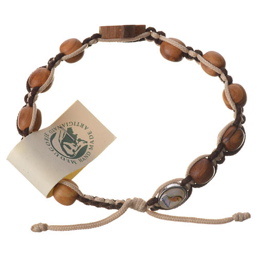 Medjugorje bracelet, olive wood heart grains, brown and beige co 1