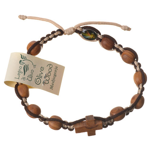Medjugorje bracelet, olive wood heart grains, brown and beige co 2