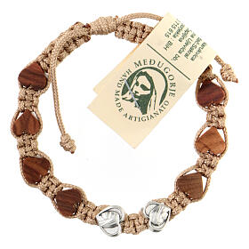 Bracciale Medjugorje corda beige grani olivo cuore