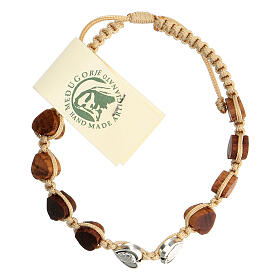 Pulseiras Dezena Terço da Paz: Pulseira Medjugorje fio bege contas oliveira corações