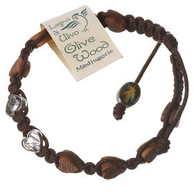 Bransoleta Medjugorje sznurek brązowy koraliki drewno oliwne serce