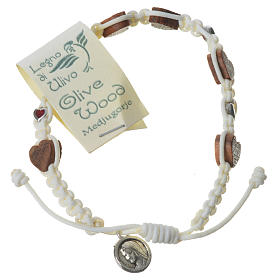Medjugorje Bracelet, olive wood hearts white cord