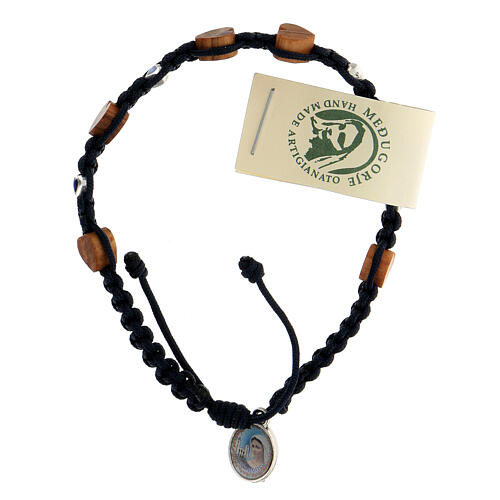 Medjugorje Bracelet, olive wood hearts black cord 1