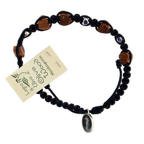 Medjugorje Bracelet, olive wood hearts black cord 2