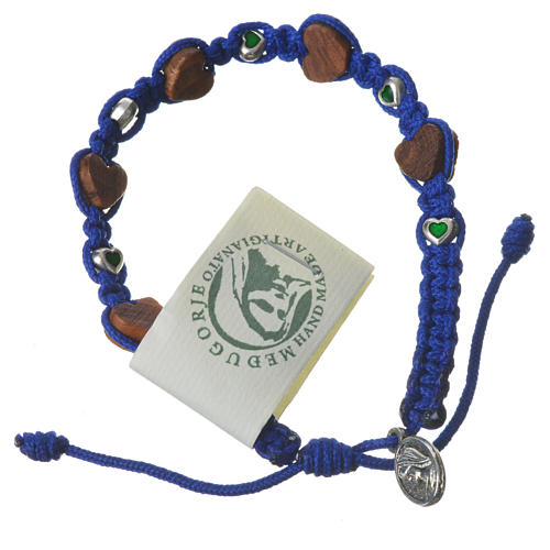 Medjugorje Bracelet, olive wood hearts blue cord 1