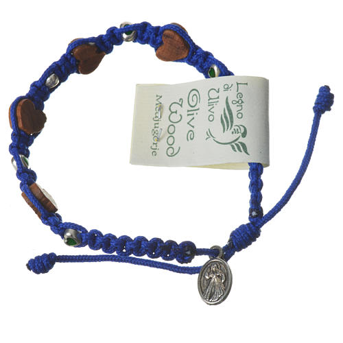 Medjugorje Bracelet, olive wood hearts blue cord 2