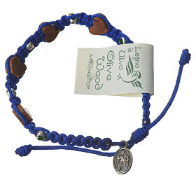 Bracelets, peace chaplets, one-decade rosaries: Medjugorje Bracelet, olive wood hearts blue cord