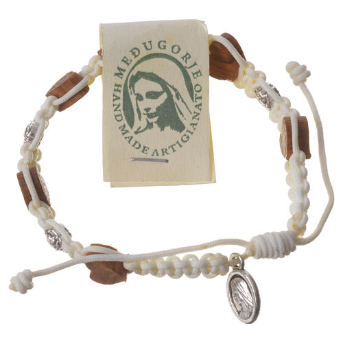 Armband Medjugorje Olivenholz Perlen und weißen Band 1