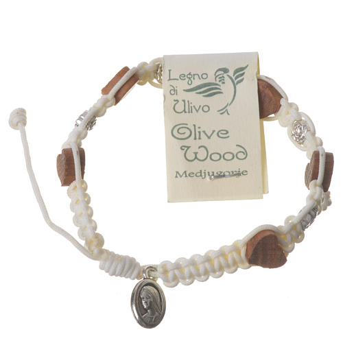 Medjugorje Bracelet, olive wood rose white cord 2