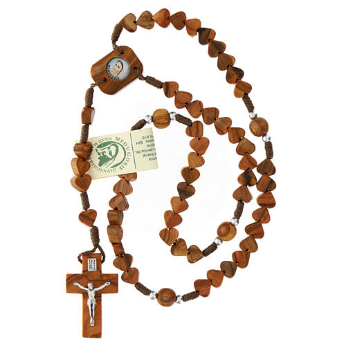 Rosary in Medjugorje olive wood, hearts and cord 5
