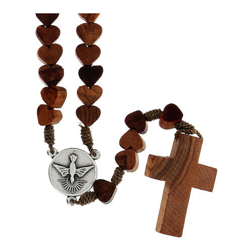 Rosary in Medjugorje olive wood, hearts and cord 2