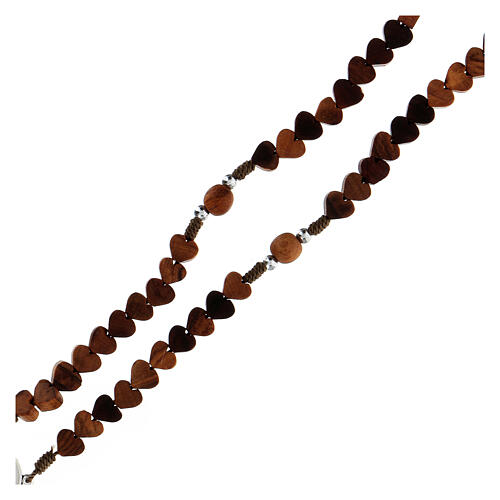 Rosary in Medjugorje olive wood, hearts and cord 3