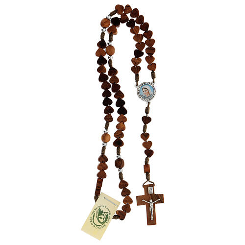 Rosary in Medjugorje olive wood, hearts and cord 4