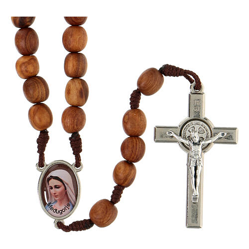Rosary, grains in Medjugorje olive wood and metal cross 1