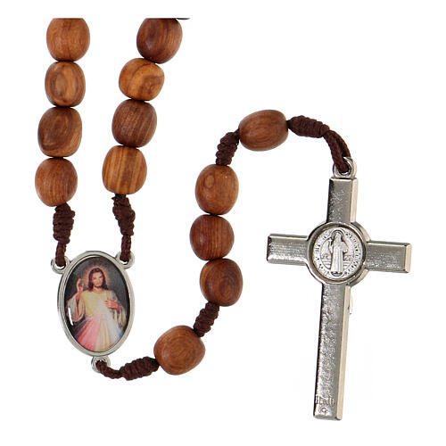 Rosary, grains in Medjugorje olive wood and metal cross 2