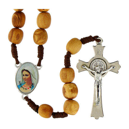 Rosario madera olivo de  Medjugorje, con CRUZ en metal 1