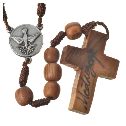 Rosary with grains in Medjugorje olive wood, Holy Spirit medal 2